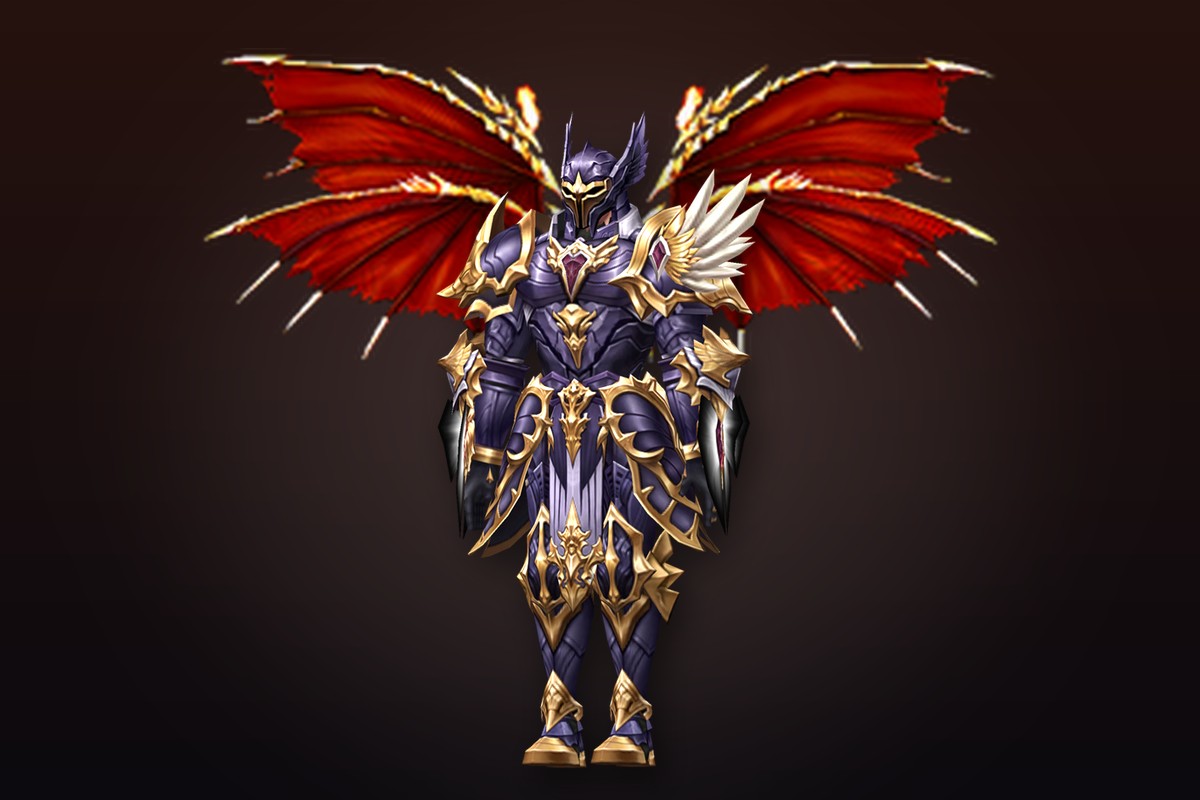 MU Online Dark Knight in the Imperial Knight set with the Wings of Destruction